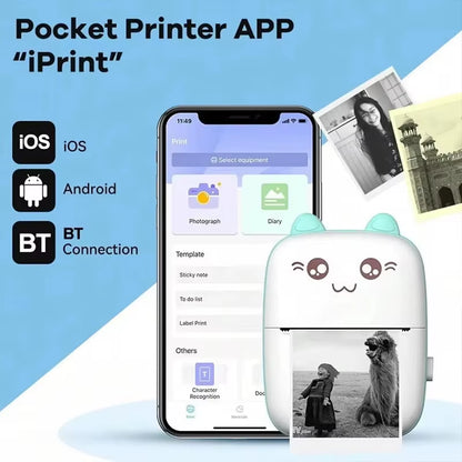 58Mm Mini Portable Thermal Printer Wireless Bluetooth Mobile Pocket Photo Printer Memo Wrong Question HD Printing with USB Cable