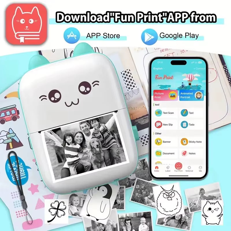 58Mm Mini Portable Thermal Printer Wireless Bluetooth Mobile Pocket Photo Printer Memo Wrong Question HD Printing with USB Cable